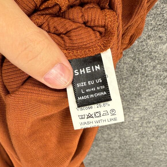 SheIn Dress Women L Large Brown Shift Midi One Shoulder Sleeveless Stretch - Picture 5 of 7